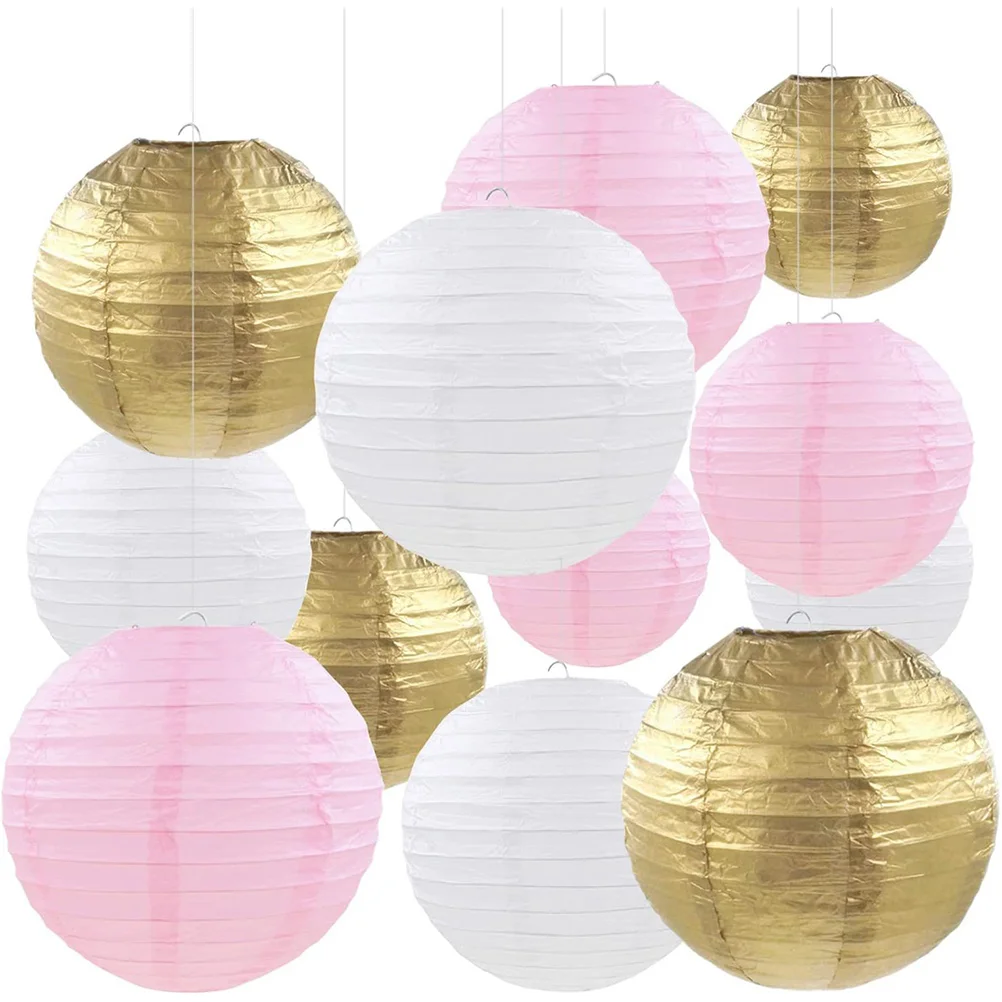 

Party Holiday Decorative Set DIY Handmade Colorful Round Scene Decoration 12pcs (pink/white/gold)