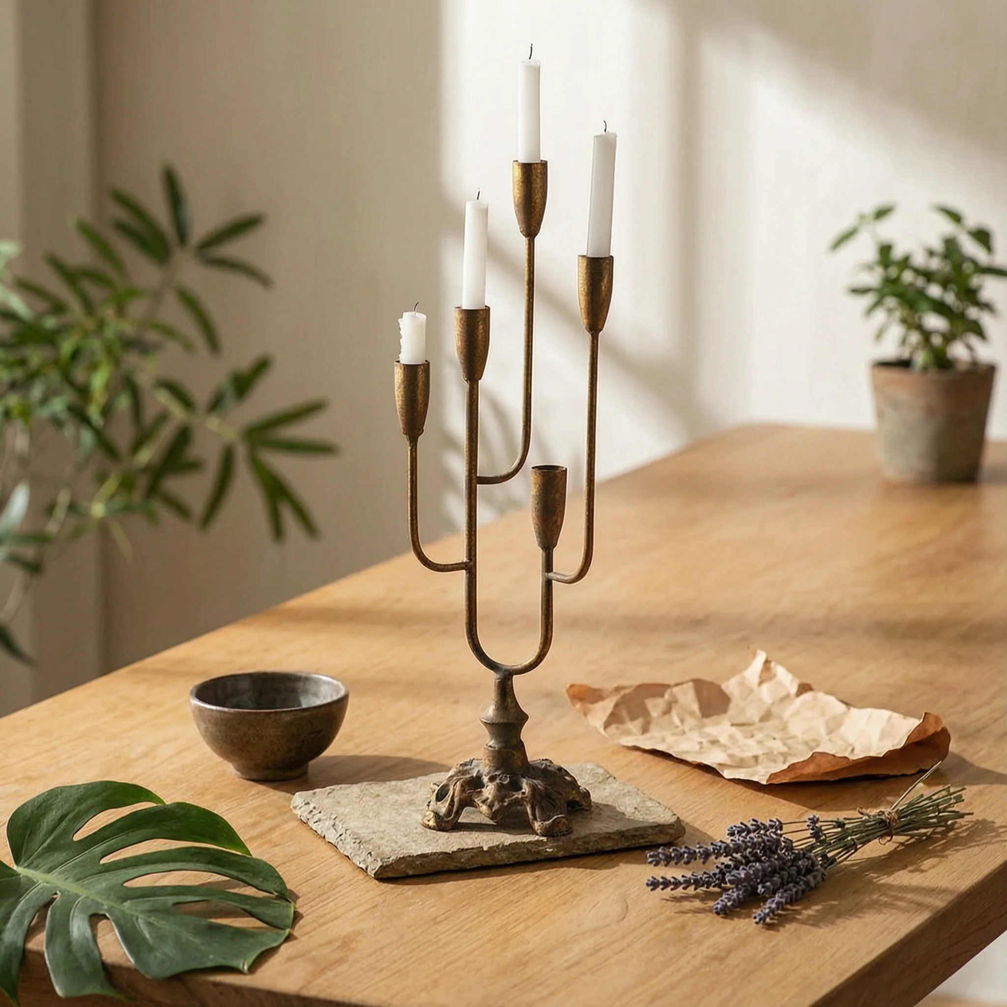 Five-Arm Candelabra Decorativo Candlestick Holder with Five Arms Portavelas Alto Metálico Candelabro De Cinco Brazos Elegante