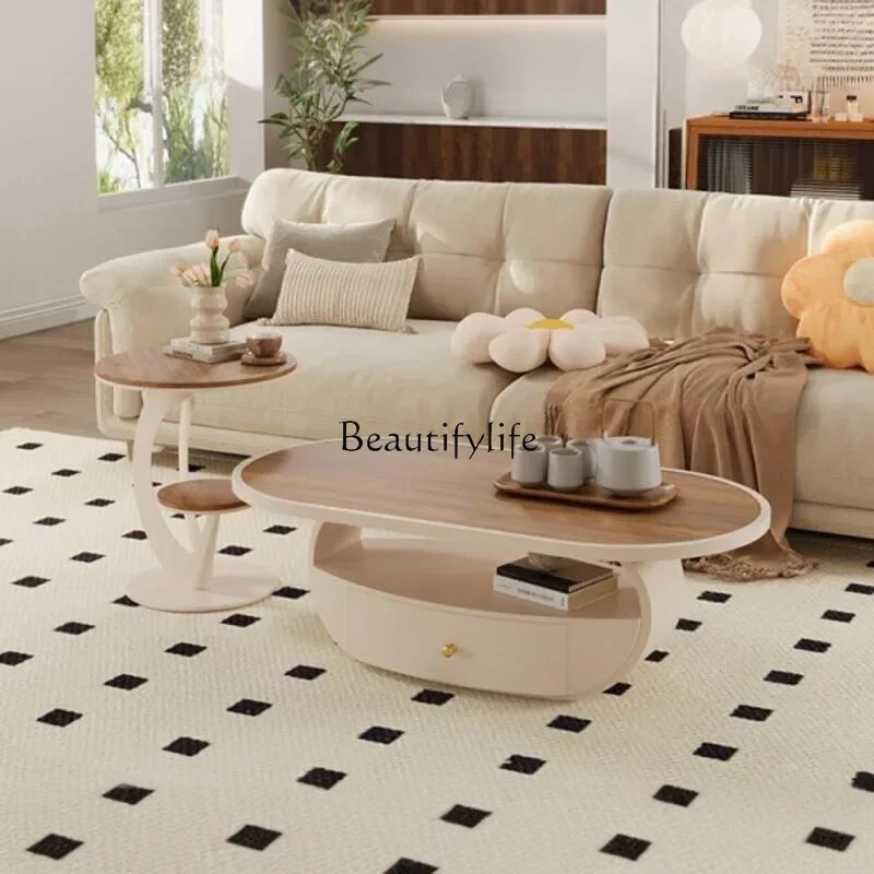 

ls 18Cream Style Wood Grain Stone Tea Table Small Apartment Living Room Home Modern Minimalist Tea Table