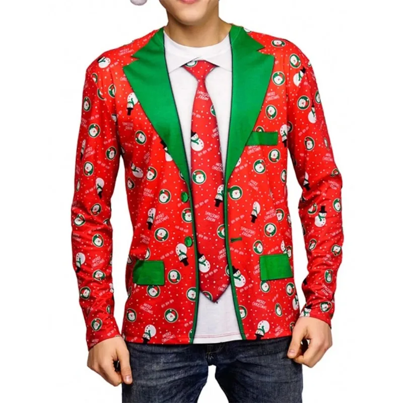 

Mens Long Sleeve Tshirts 3D Print Christmas Snowflake Pattern Suit Tee Shirts Tops Streetwear Mens Crew Neck Plus Size T Shirt