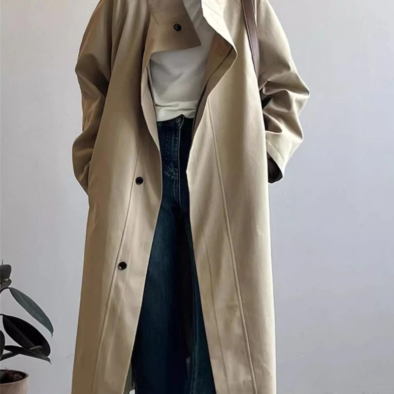 

High-end Stand-up Collar Mid-length Trench Coat Temperament Jacket 2025 Autumn New British Loose Stand-up Collar Coat