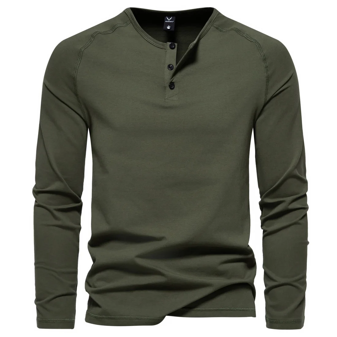 Spring New Men\'s Henry Neck Long Sleeved T-shirt Casual Slim Fit Solid Color Bottom Shirt Comfortable and Refreshing Top