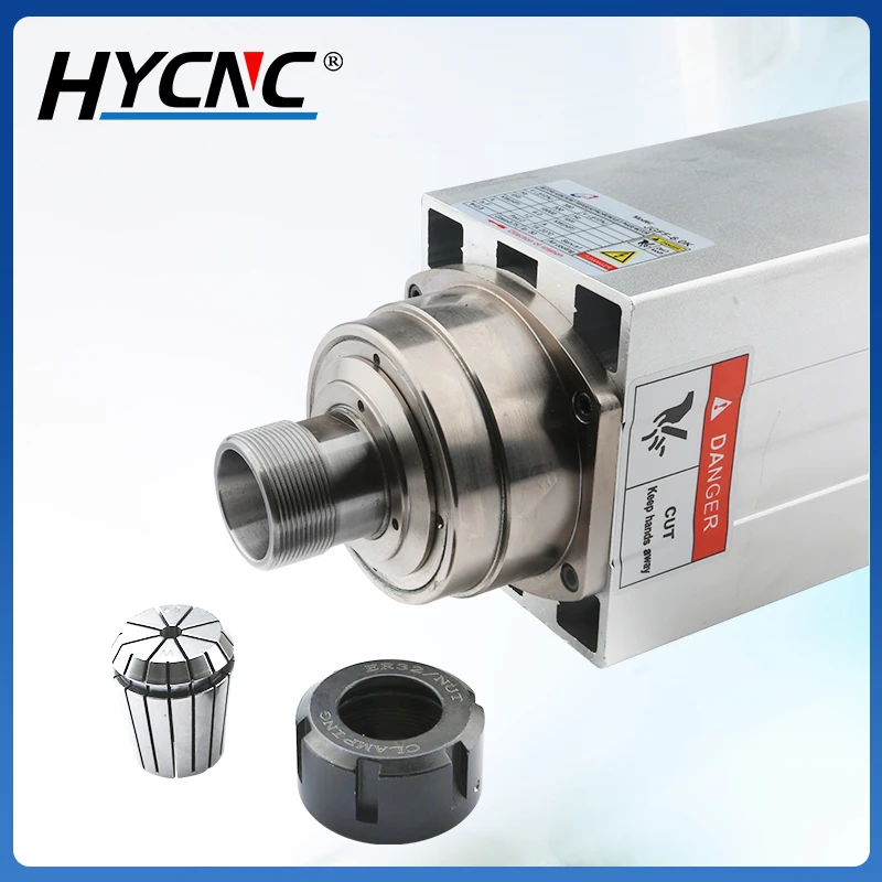 6.0KW ER32 Square Air Cooled Spindle Chuck 220v 380v 4 Bearing 300Hz 18000rpm For CNC Router Woodworking Engraving