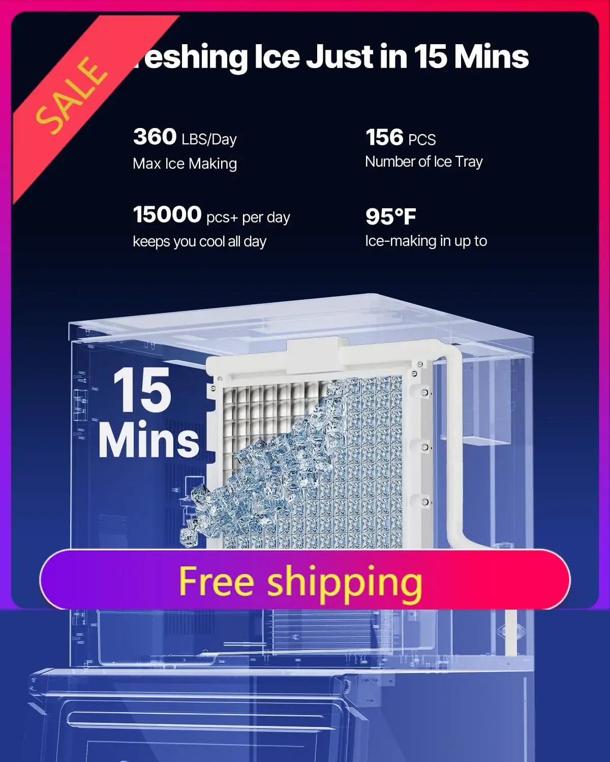 Commercial Ice Maker Machine, 360LBS/24H Ice-Making Machine with 250LBS Large Storage Bin, Auto Self-Cleaning Ice Maker with Tou