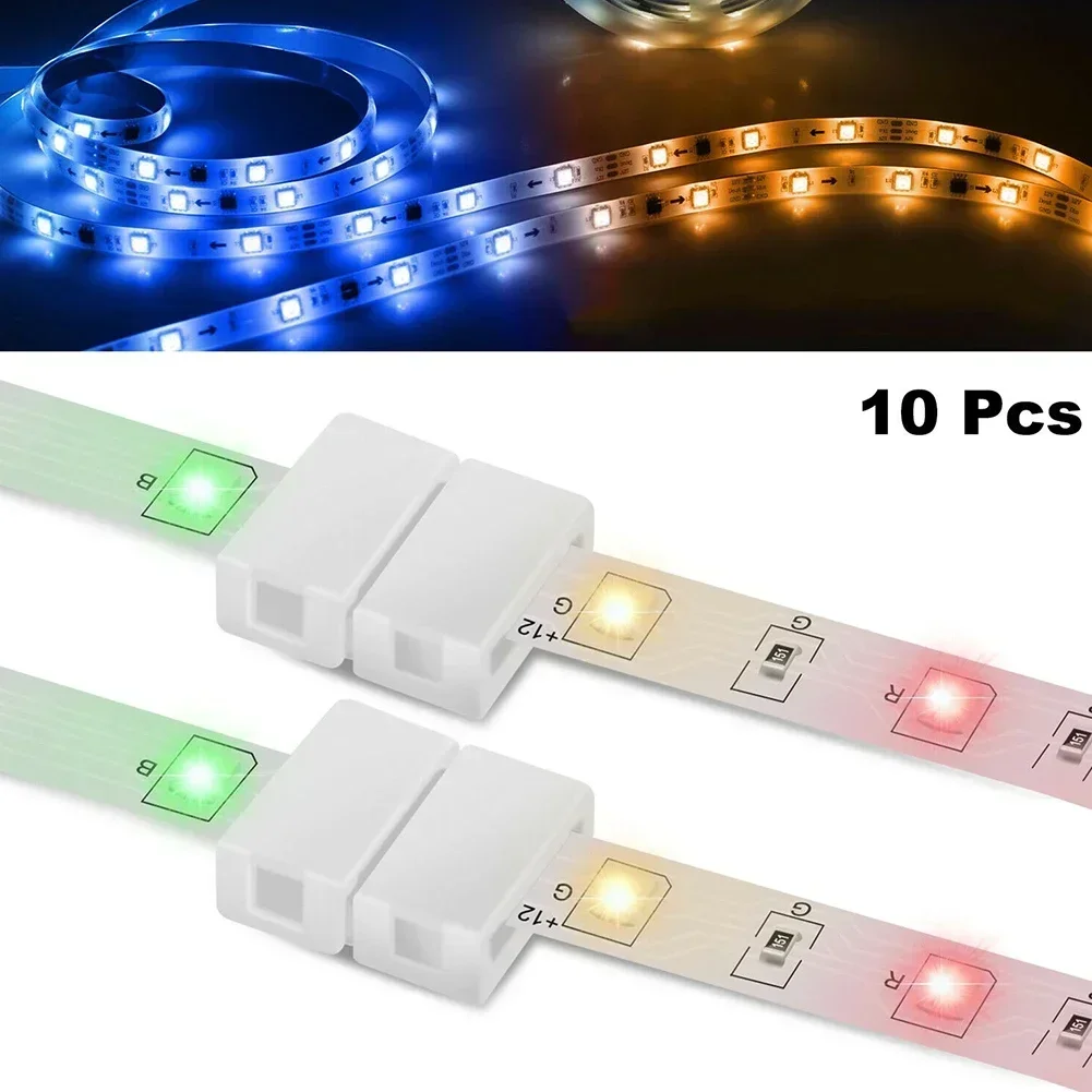 Solda Clip-on acoplador conector para RGB LED Strip Light, conector de solda fivela, 10mm, 4 pinos, 10pcs