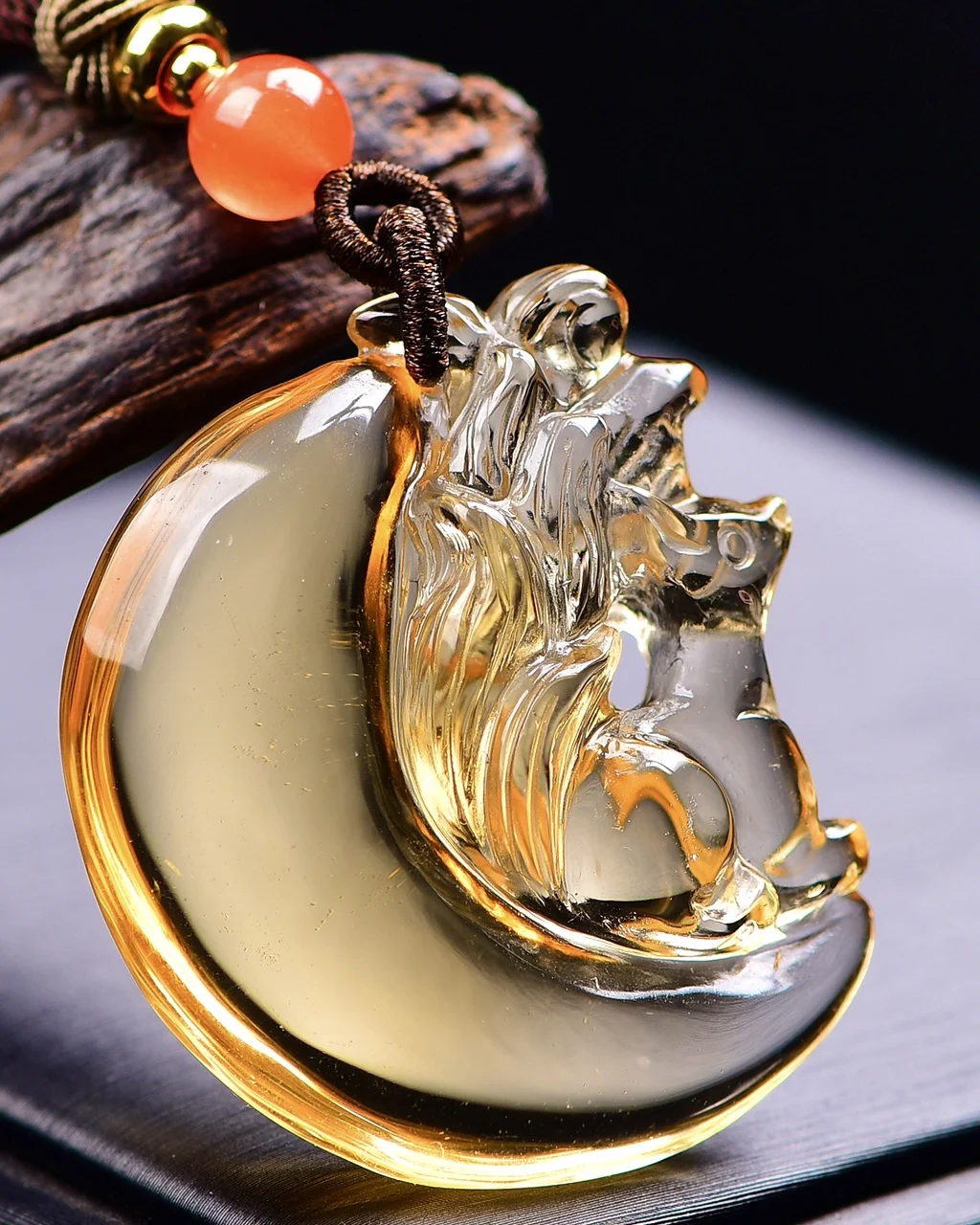 

Natural Yellow Citrine Quartz Pendant 41*36*11mm Fox Women Men Jewelry Citrine Wealthy Necklace AAAAA