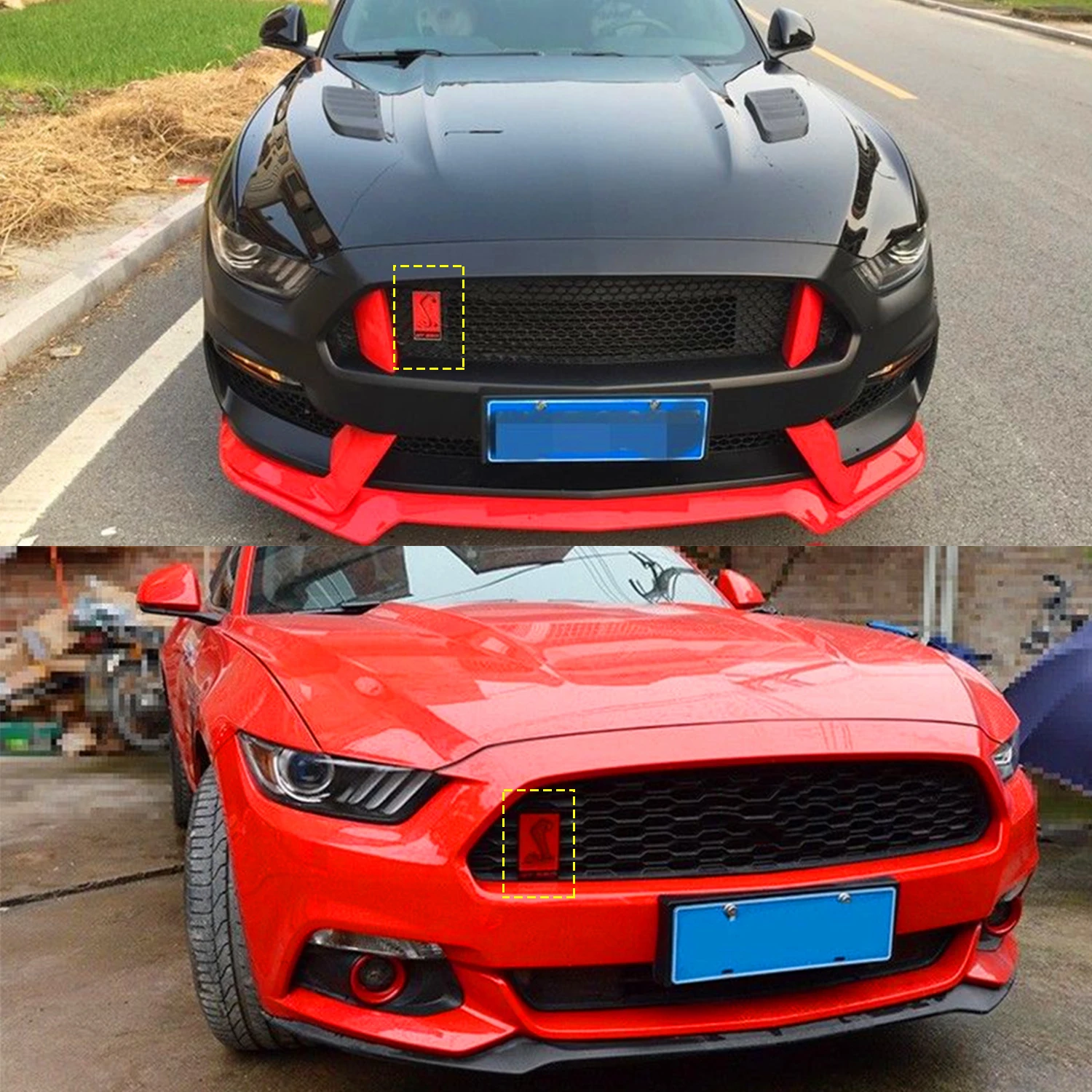 Car Front Grille Badge Grill Decoration for Ford Mustang 2015-2023 GT350 Emblem Trim Car Style Exterior Accessories Red Metal