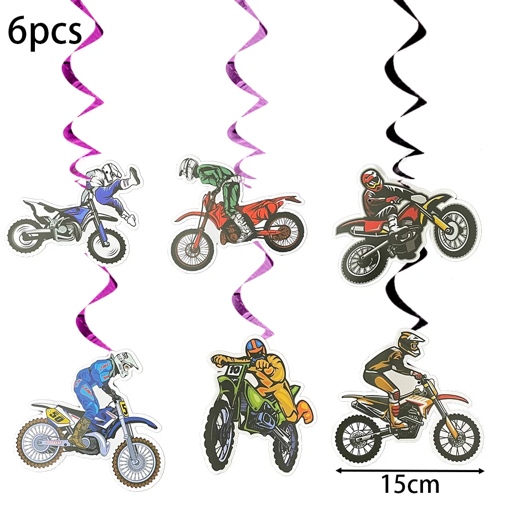 6Pcs/Set Motorcycle Theme Hanging Swirls Dirt Bike Party Supplies Motocross Birthday Party Baby Shower Supplies Decorations