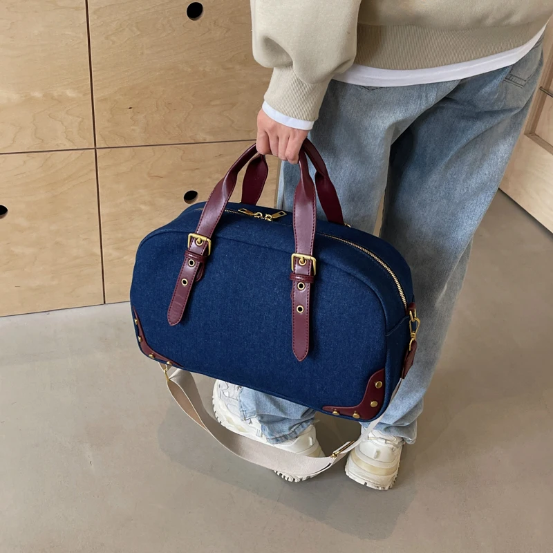 Denim bag for women with large capacity, 2024 new leisure crossbody travel luggage bag, high-end short distance travel bag