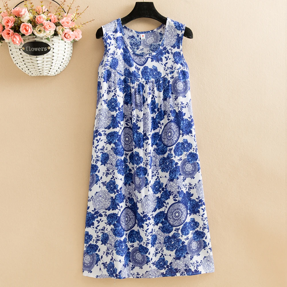 New Casual Fashion 2024 Summer Dresses For Women Print Dress O-neck Sleeveless Vintage Women Clothing