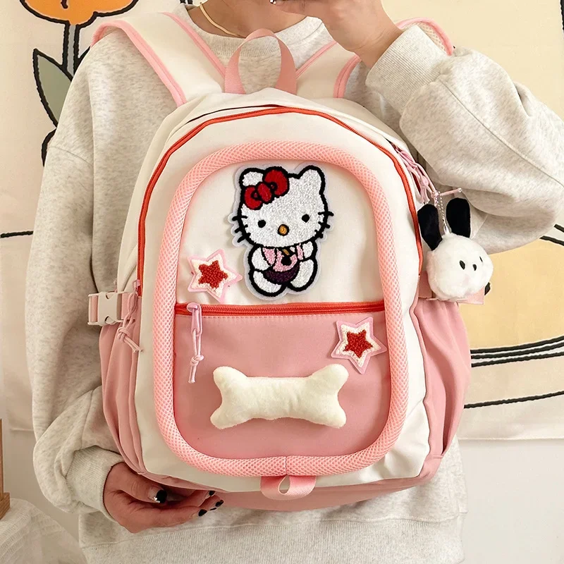 Sanrio New Hello Kitty Student Schoolbag Cute Man and Woman Cartoon Shoulder Pad zaino di grande capacità