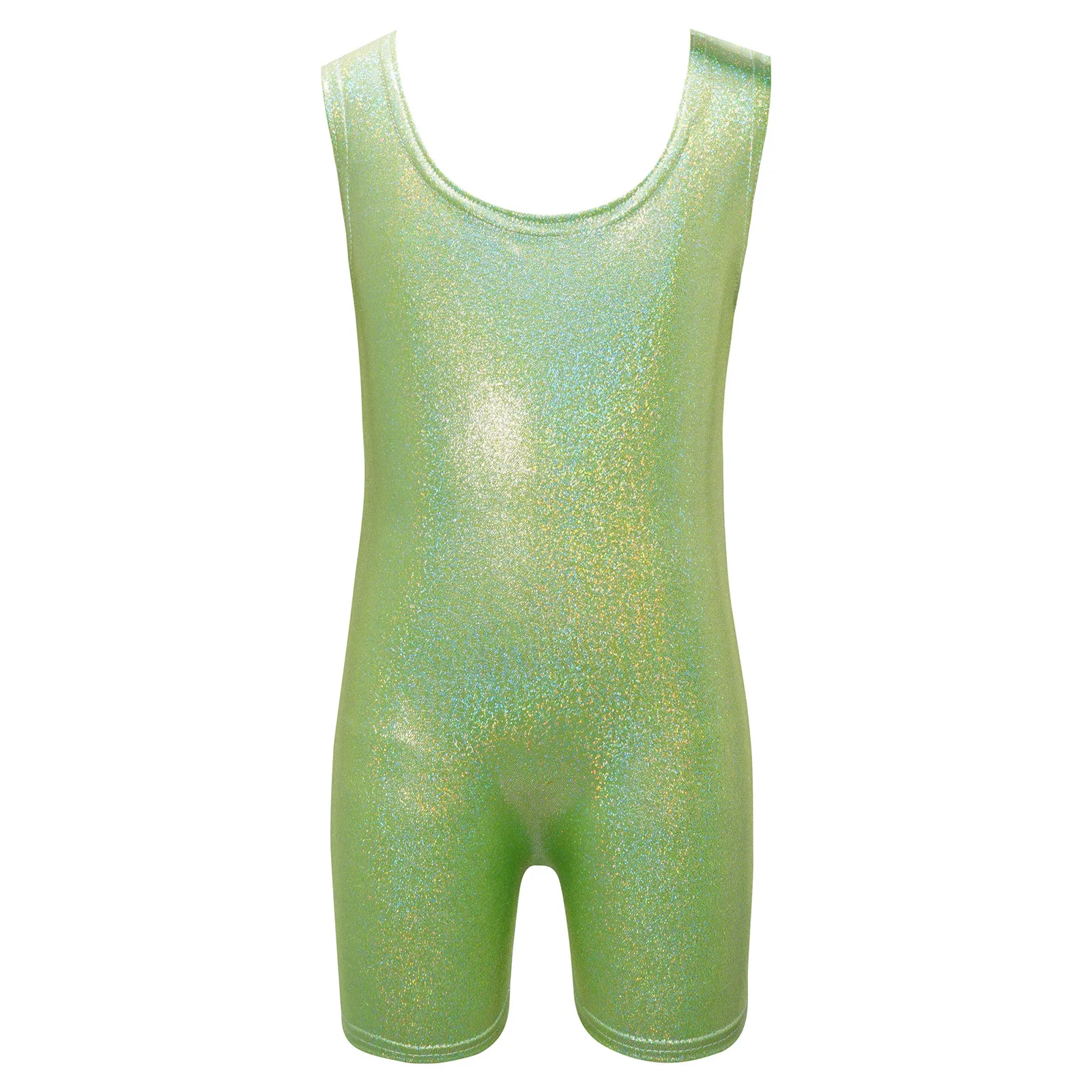 Kids Girls Gymnastics Leotard Metallic U Neck Sleeveless Unitard Stretchy Jumpsuit Jazz Dance Costume Performance Dancewear