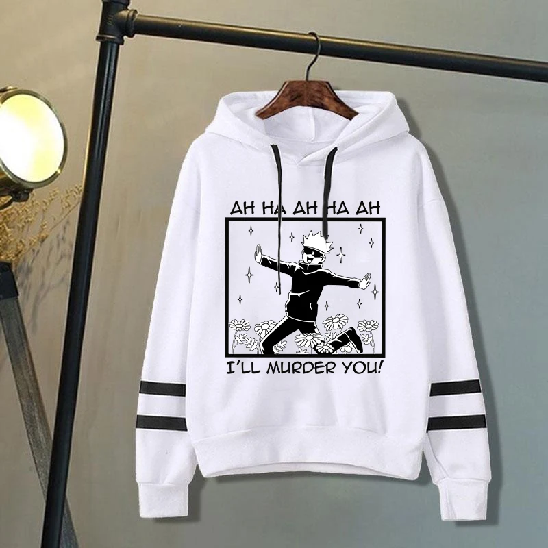 

New Anime Cartoon Gojo Satoru Printed Hoodie For Women Men Fashion Autumn And Winter Pullover Stripe Personalized Sweatshirts