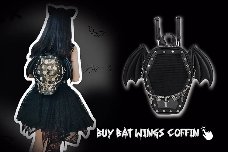 Gothic Punk Sargform Ita Tasche Damen Klare Rucksäcke Dark Lolita Handtasche und Umhängetasche Mädchen Cosplay Designer 2-Einsatz – Detail 6
