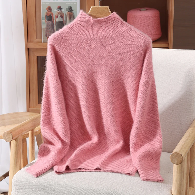 New Women 100% Mink Cashmere Sweater turtleneck Pullover Autumn Winter Basic Soft Warm Clothing Long Sleeve Casual Knitwear Tops