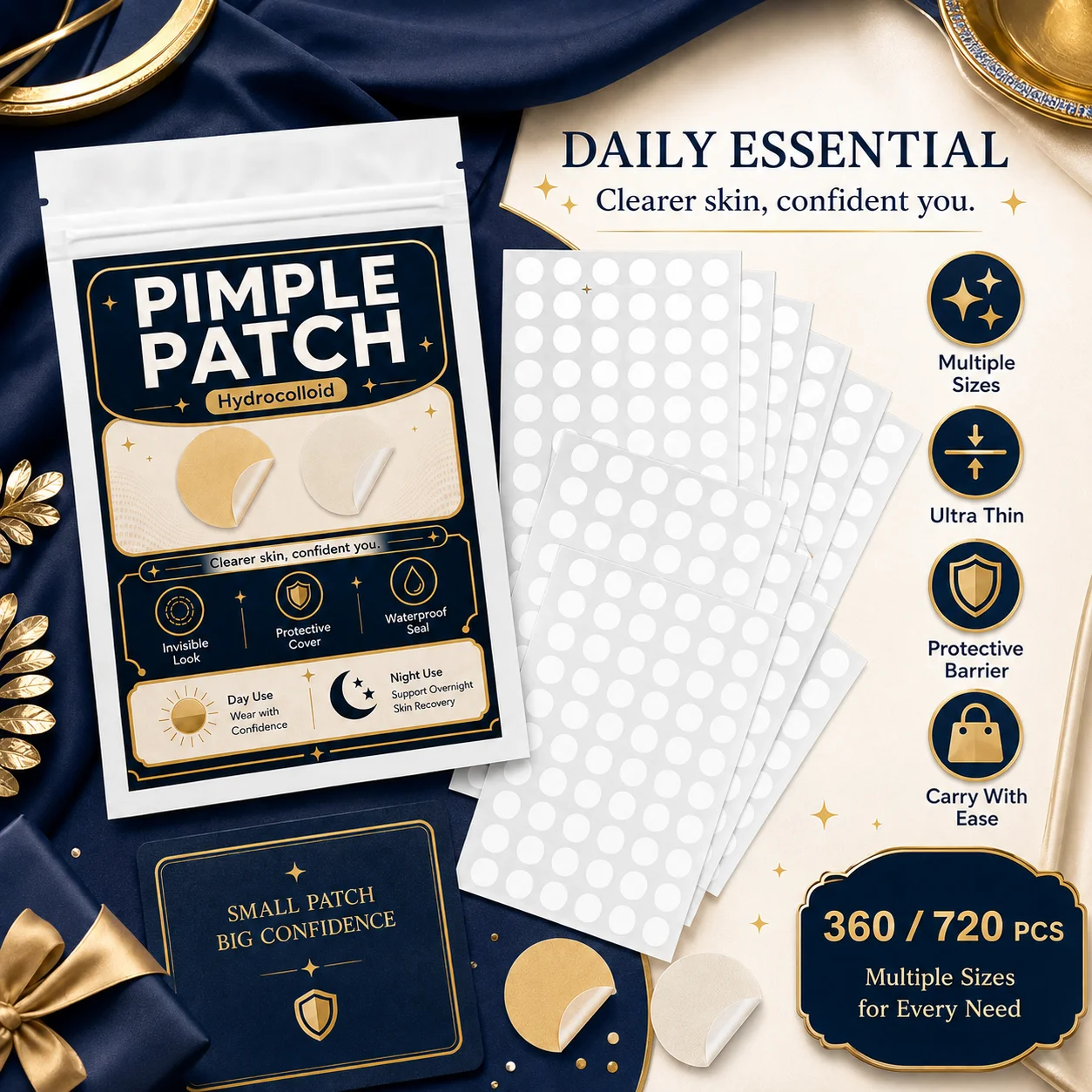 200/400Pcs Invisible Hydrocolloid Face Patches, Clear Mini Dot Blemish Cover Stickers, Waterproof, Daily Use
