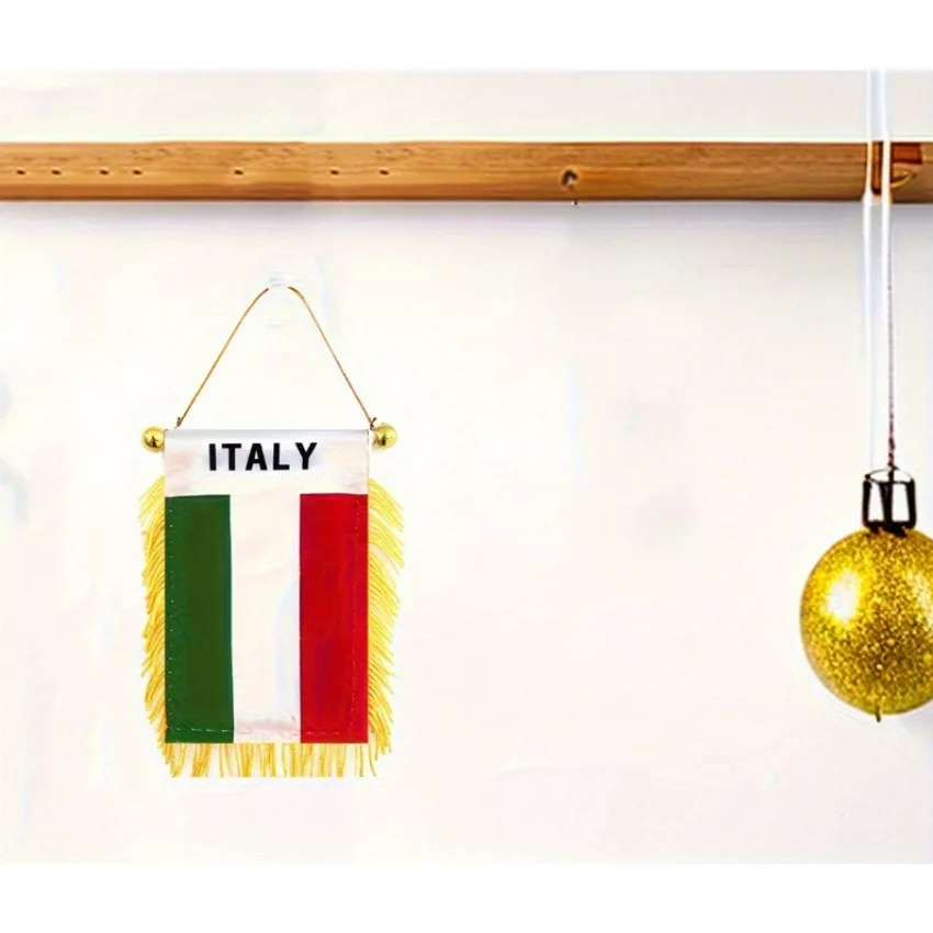 Italy Flag Mini Hanging Banner 3x4 Inch Double Sided Car Rearview Mirror Decor with Suction Cup Fringed Design
