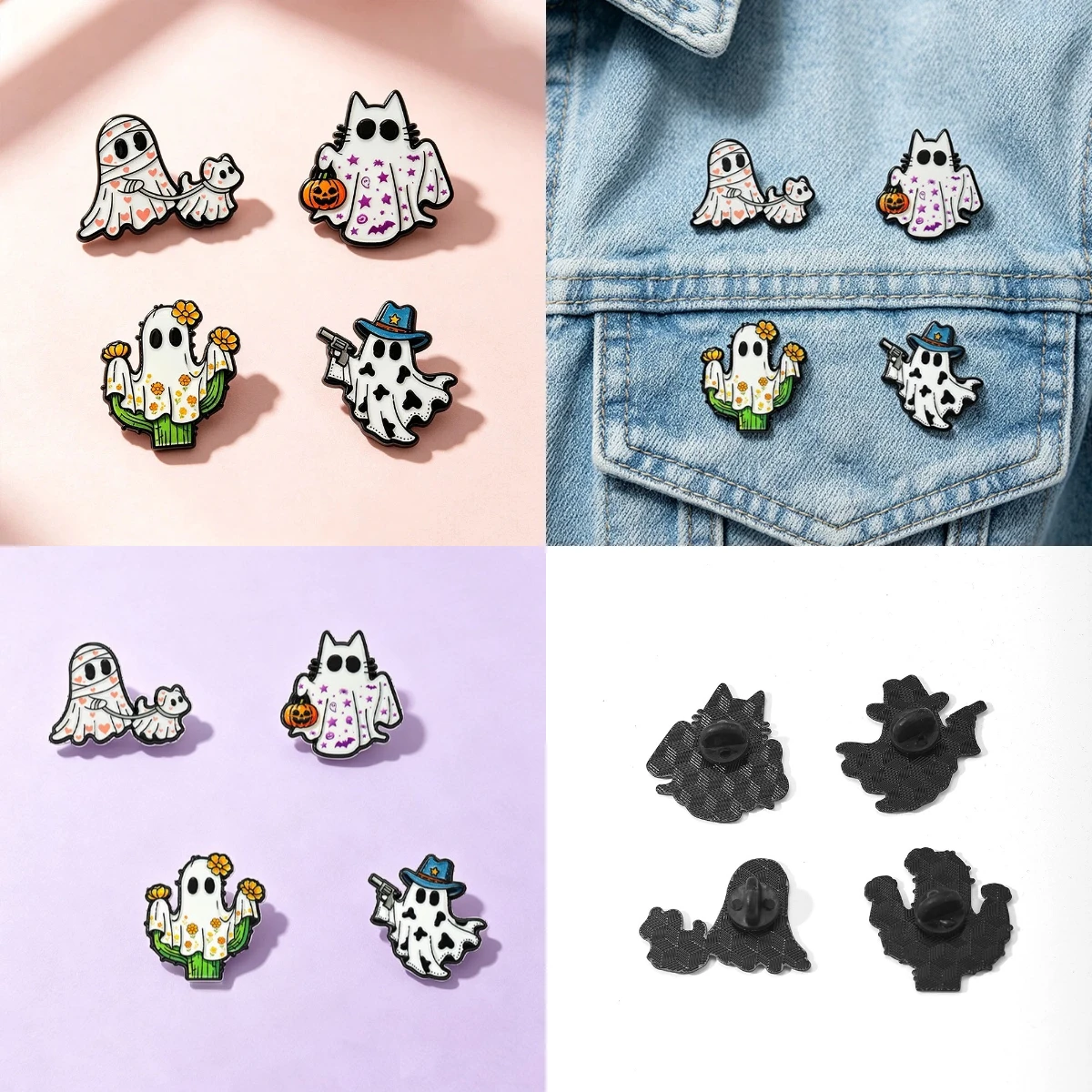 Cross border new Halloween ghost brooch, cartoon white A Piao holiday accessory, Halloween pumpkin badge accessory