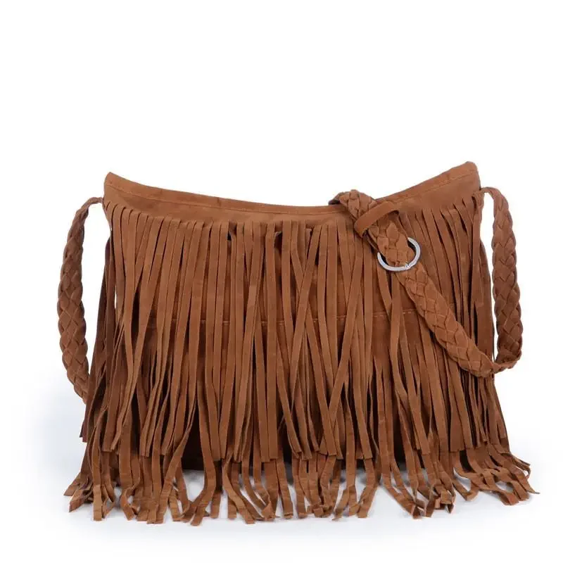 New matte fringed women's shoulder bag fashionable European and American leather velvet retro messenger bag