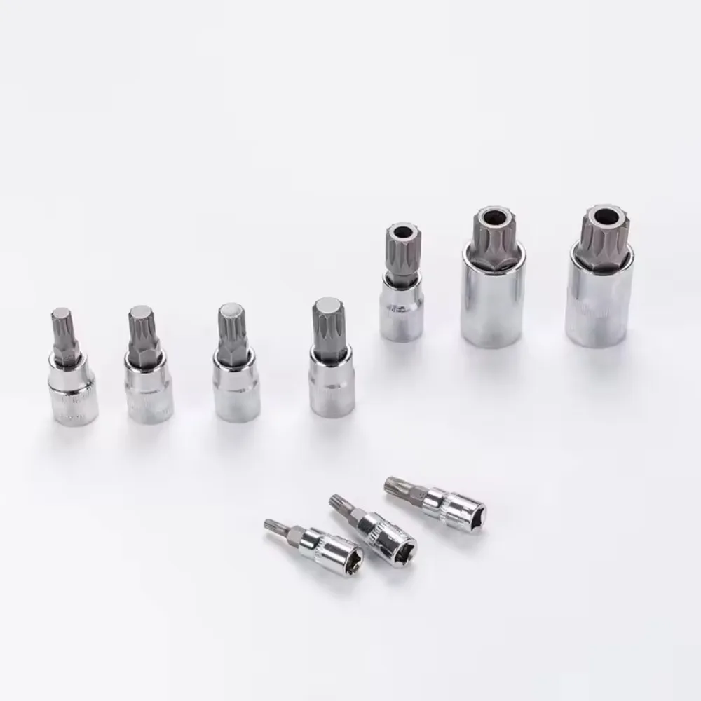 M4-M18 10PCS Professional Point Triple Square Spline Bit Socket Set Tamper Press Batch Sleeve Set Auto Repair Tools Screwdriver