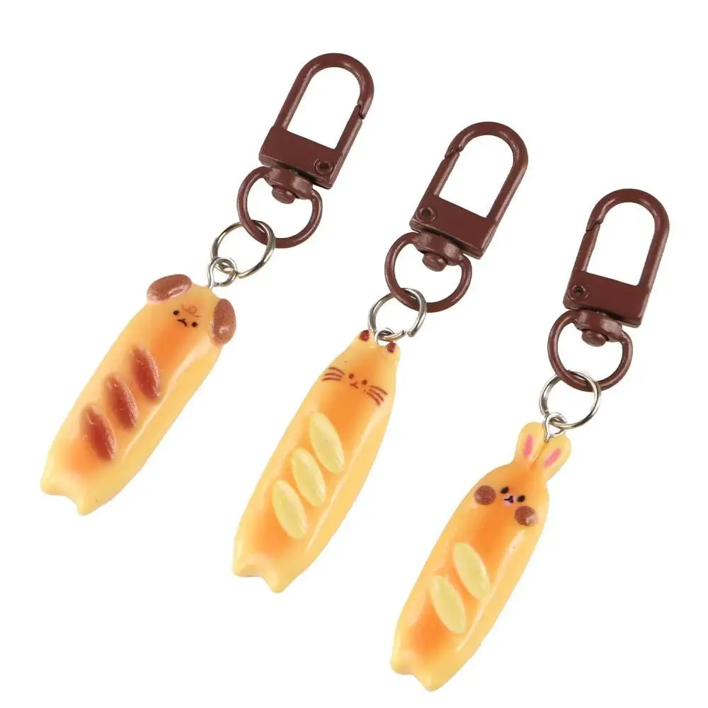 

Kawaii Kitty French Bread Bear Keychain Rabbit Dog Bread Puppy Pendant Resin Creative Cat Bag Hanging Unisex