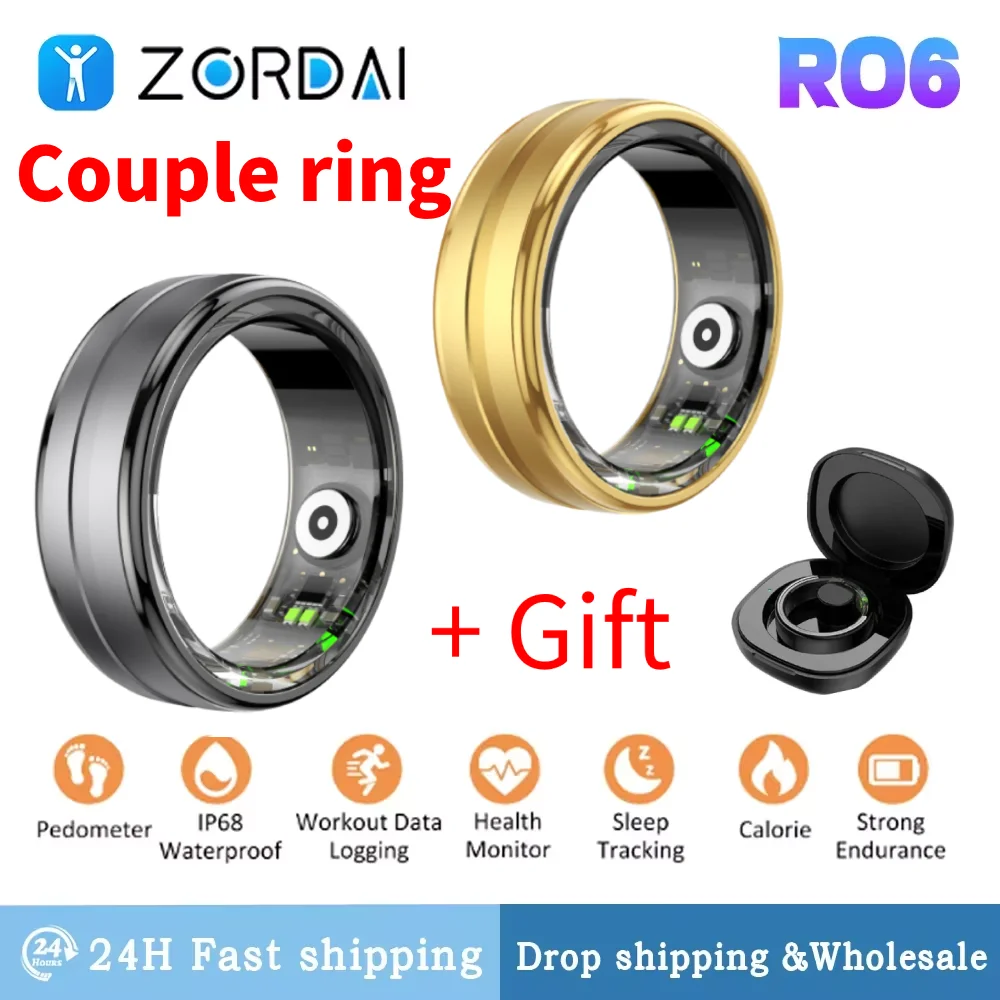 Zordai R06 Smart Ring Men Women For XIAOMI Stainless steel Heart Rate and Blood Oxygen Monitor IP68 Waterproof Multi-sport Mode