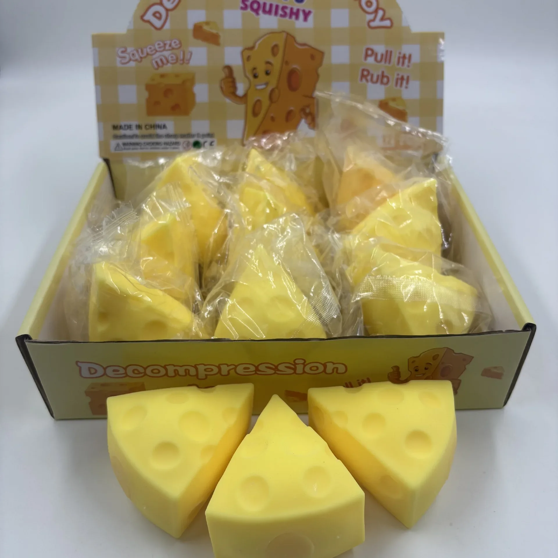 Cheese Shaped Novelty Squishy Toy, food-inspired fidget for desk decor and foodie gifting