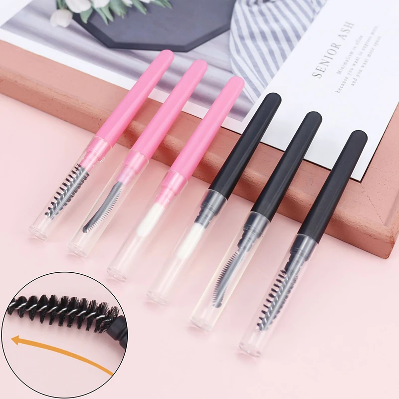 Eyelash Comb Lip Brush Eyebrow Extension Makeup Tool Portable Short Spiral Eyebrow Brush With Transparent Dust Cover