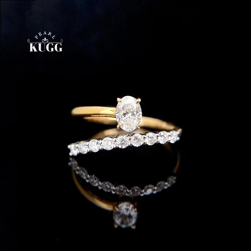 KUGG 100% 18K Yellow Gold Rings Fashion Elegant Style Real Natural Diamond Engagement Ring for Women High Wedding Jewelry
