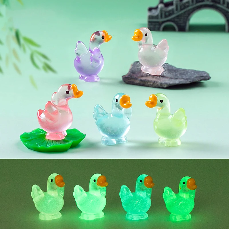 1Pc Mini Luminous Cute White Goose Micro Ornaments Miniature Animal Potted Decoration Home Micro Landscape Accessories