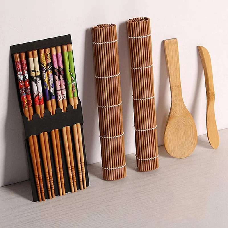 9Pcs DIY Kitchen Sushi Maker Set Bamboo Sushi Making Tools Kit For Sushi Rice Roller Mold Chopsticks Cooking Tools Set