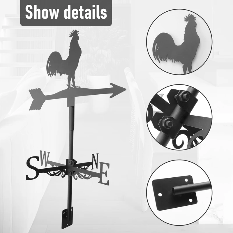 Weathervane With Animal Chickens Garden Stake Weather Vane Wind Direction Indicator Rooster Cockerel Ornament Art Craft