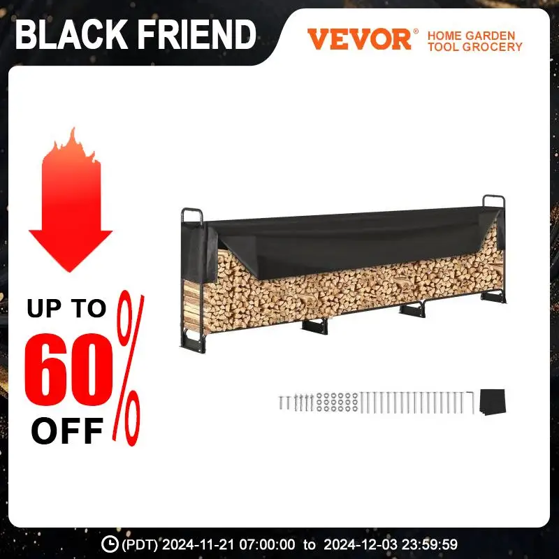 VEVOR Outdoor Firewood Rack Heavy Duty Firewood Holder W/Waterproof Cover can Storage 3/4 Cord of Firewood for Fireplace/Patio