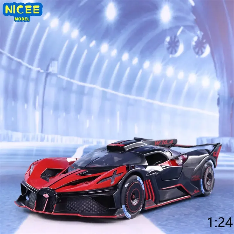 1:24 Bugatti Bolide Supercar Diecast Alloy Luxury Car Model Sound Light Pull Back Car For Children Toys Gift E189