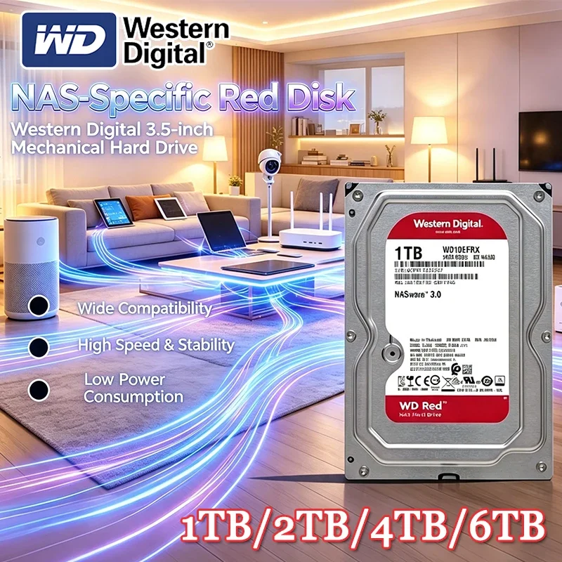 Western Digital WD Red 4TB 2TB 3TB Red NAS Hard Disk Drive 3.5" 6TB Internal Hard Drive 5400RPM SATA 6Gb/s 64MB Cache ForDesktop