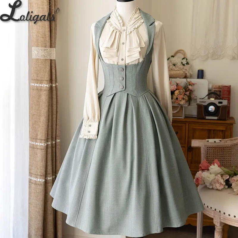 Classic Lolita JSK Dress Elegant Halter Neck Under Bust Party Dress / Long Sleeve Shirt ~ Forest in Autumn