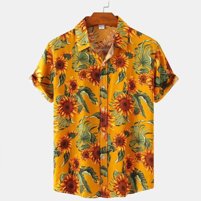 

2022 Men's Fashion Beach Shirts Summer Quick Dry Breathable Sunflower 3D Printing Shirts Hawaiian Vacation Casual Party Wear