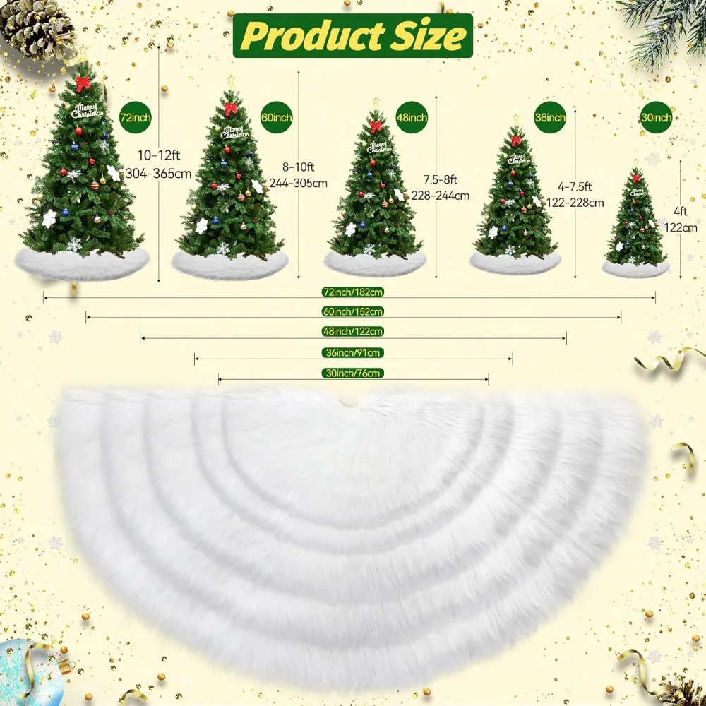 Large Wool Fur Christmas Tree Skirt 2024 Update Snowy White Wool Fur Xmas Tree Skirt  Home Holiday Party Christmas Decorations