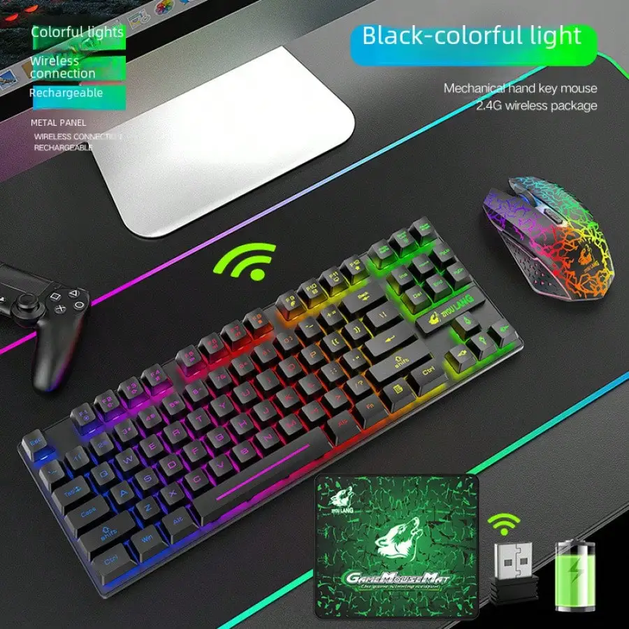Free Wolf T87 Wireless Charging Keyboard Mouse Set Game Luminous Wireless Keyboard and Mouse Set