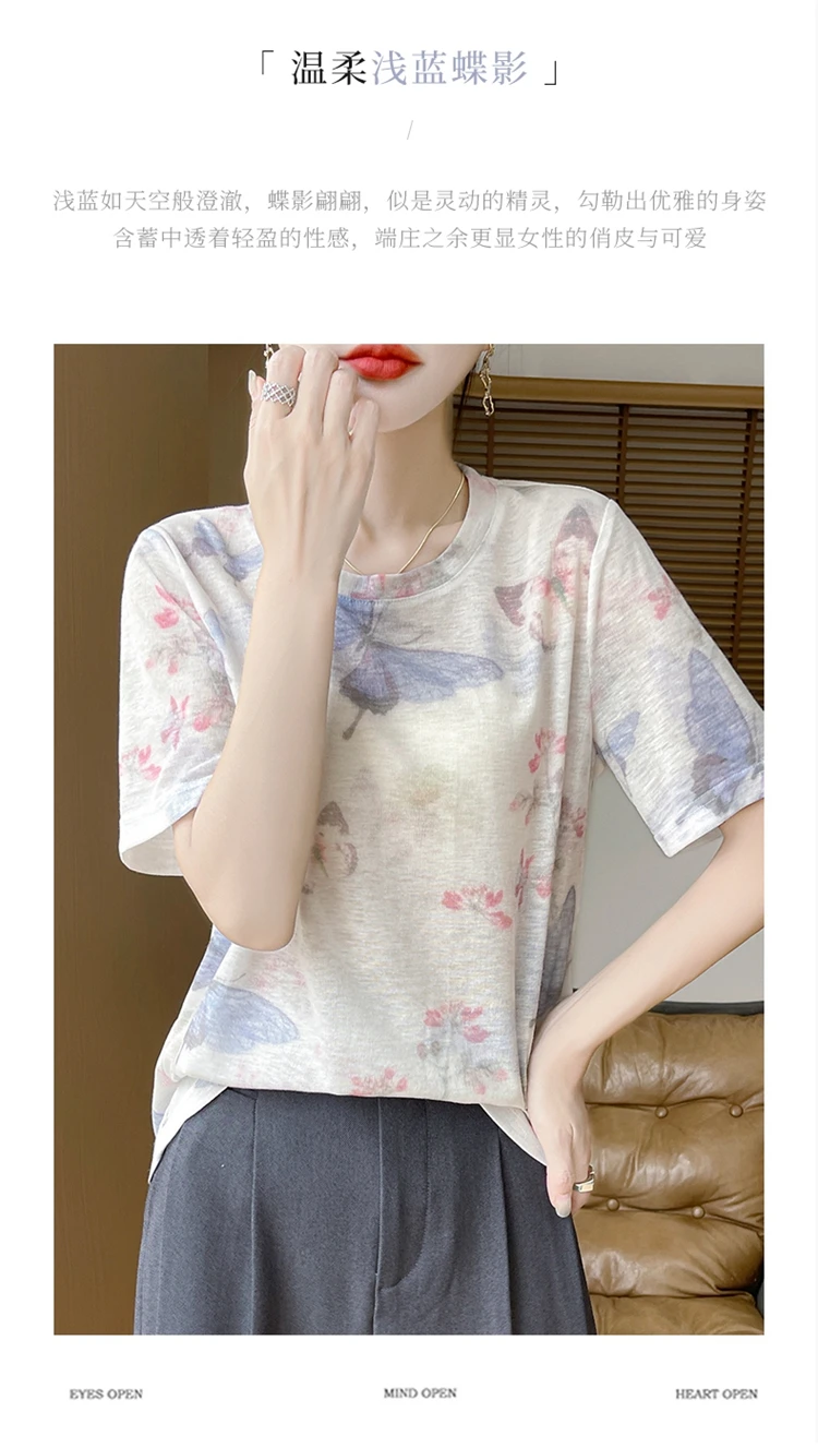 Summer Round Neck Acetic Acid Satin Short Sleeve T-shirt Women's Simple Half Sleeve White Blouse With Thin Inside