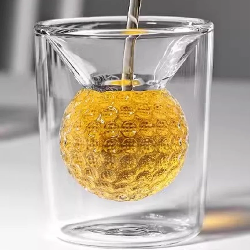 

150ml High Borosilicate Thickened Glass Cup, Golf Ball Shape, Double Tumbler, Wine, Tea, Water, Ice-cream Cocktail Tool