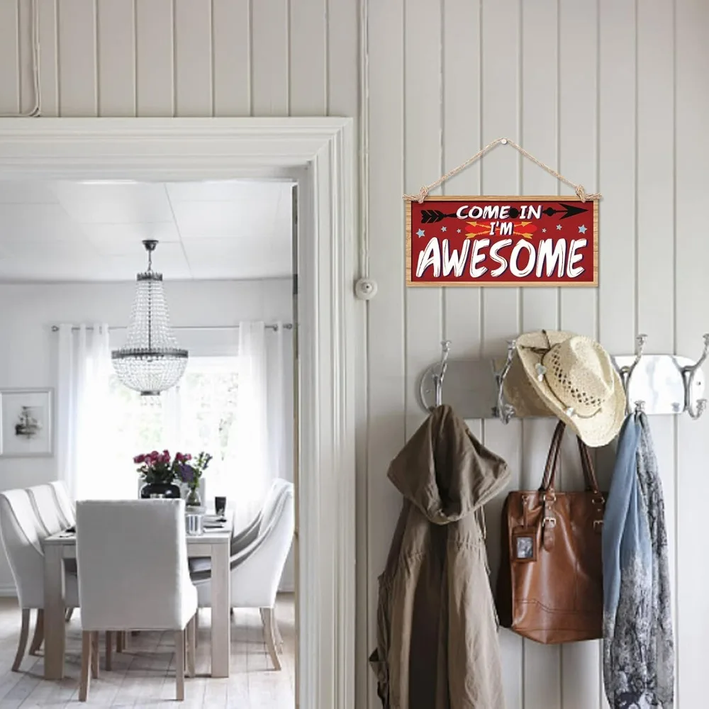 Wooden Awesome Wall Sign Positive Wooden Hanging Come in Door Hanging Sign Inspirational Wood Hanging Plaque for Man