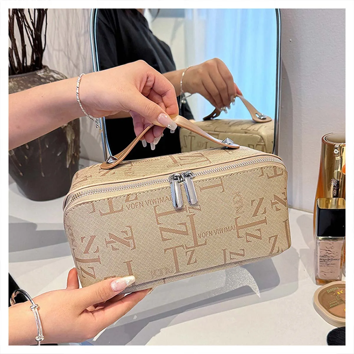 New makeup bag female portable leather large capacity portable travel cosmetics zone storage bag toiletry bag logo customization