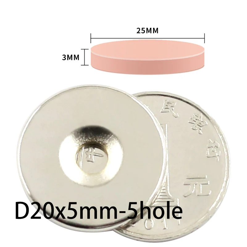 2PCS 25x5-5 N52 Magnesium Round With Hole Surprised Magnet for Welding Super Neodymium Magnet Balls Imas Magnetic Sticker