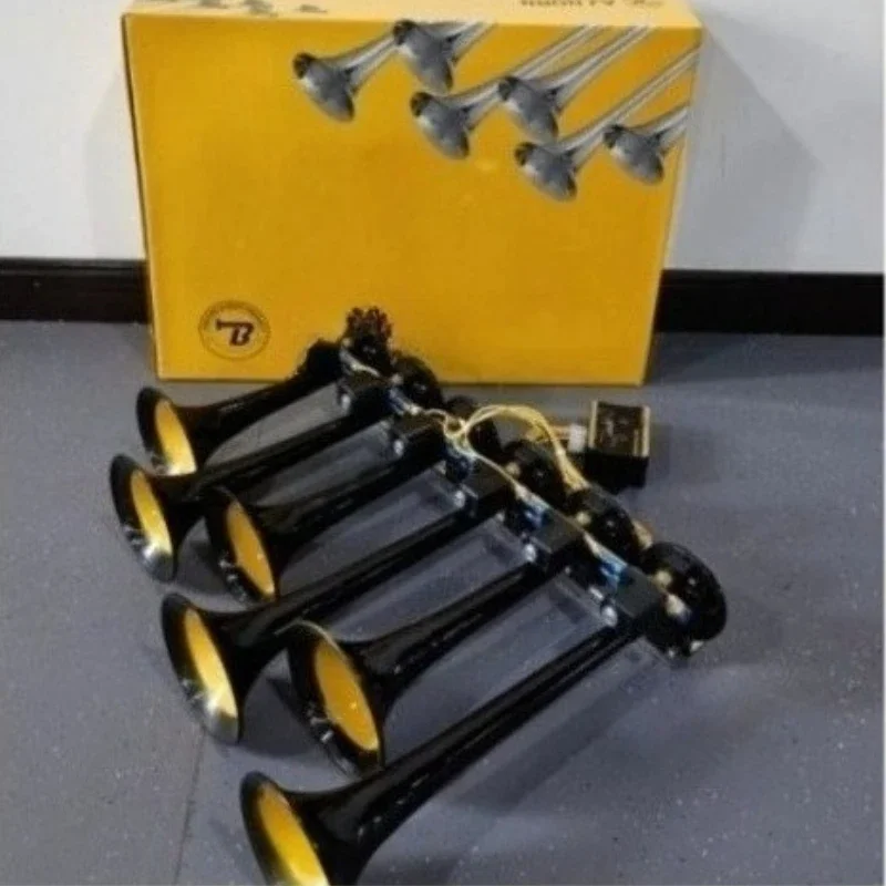 12/24V Six Tube Car Music Horn Truck Electronic Control Metal Tube Music Air Horn With Remote Control Button