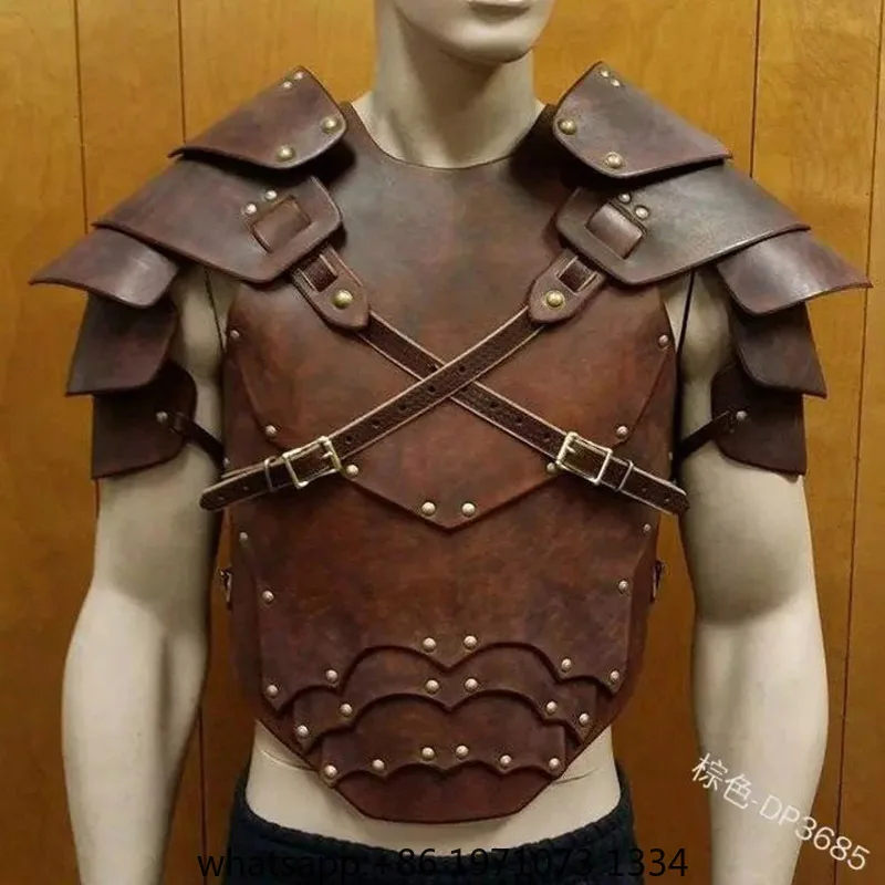 Medieval Steampunk PU Leather Cuirass Viking Knight Gladiator Pirate Cosplay Costume Chest Armor Vest Outfit Breastplate For Men