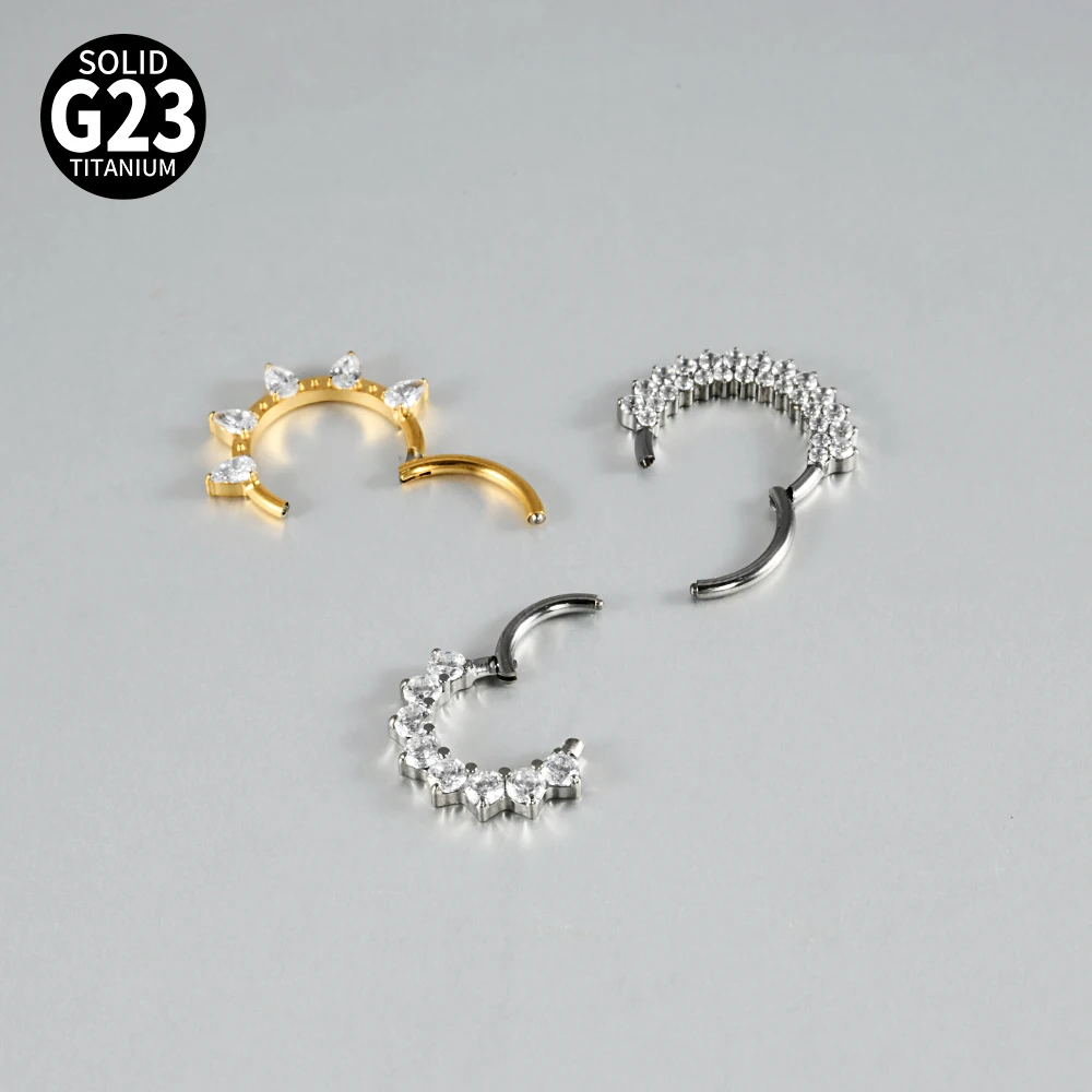 1PC G23 Titanium Double Grab Multi CZ Split Ring Slanted Marquise Round Septum Nose Ring Cartilage Helix Tragus Piercing Jewelry