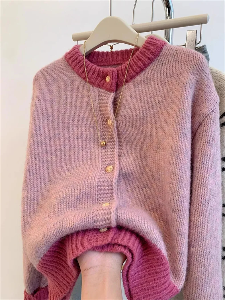 Cárdigan para mujer, suéteres, abrigos, chaquetas de cuello redondo, abrigo de trabajo, jerséis Y2k, ropa de calle elegante de punto abierto, Otoño Invierno