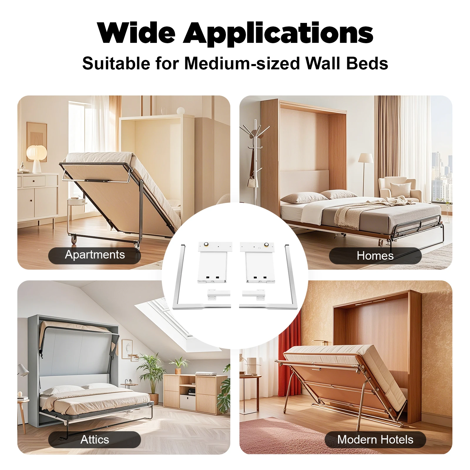 

Wall Bed Kit Bed Hinge Hardware Furniture Connectors Iron & Steel Frame Space-Saving Installation for Guest Rooms