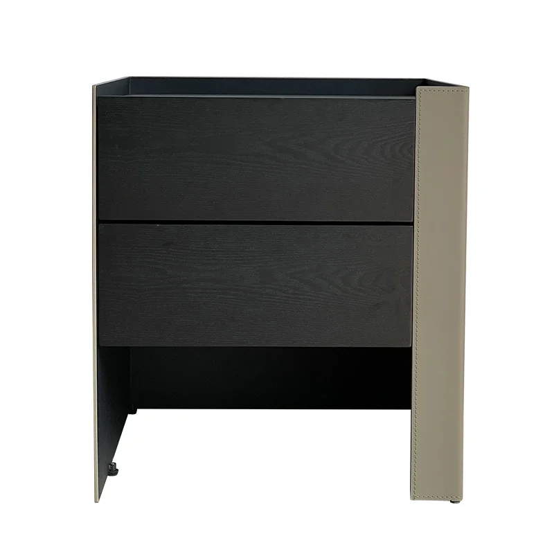 طاولة بجانب السرير مصممة إيطالية بسيطة وخزانة بجانب السرير باللون الأسود مع خزانة بأدراج من الخشب الصلب